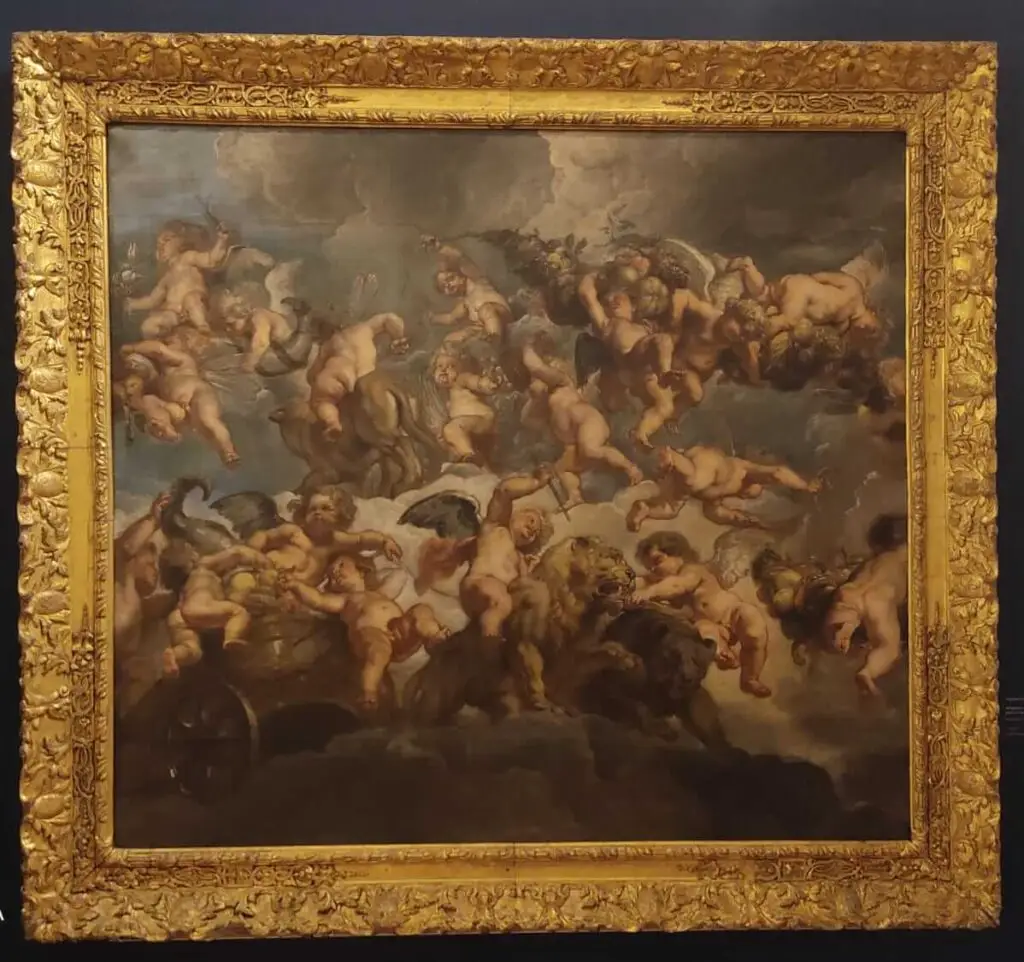 angeles con carruaje llevado por un leon y un oso