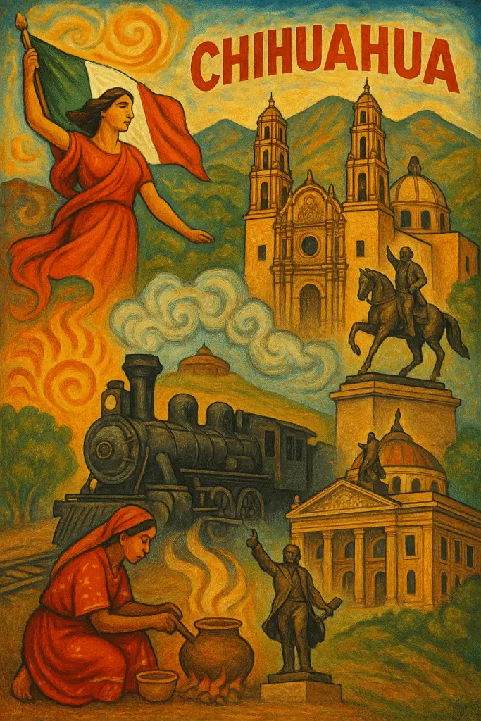 Lugares turísticos de Chihuahua con su catedral y plaza principal, destino cultural del norte de México.