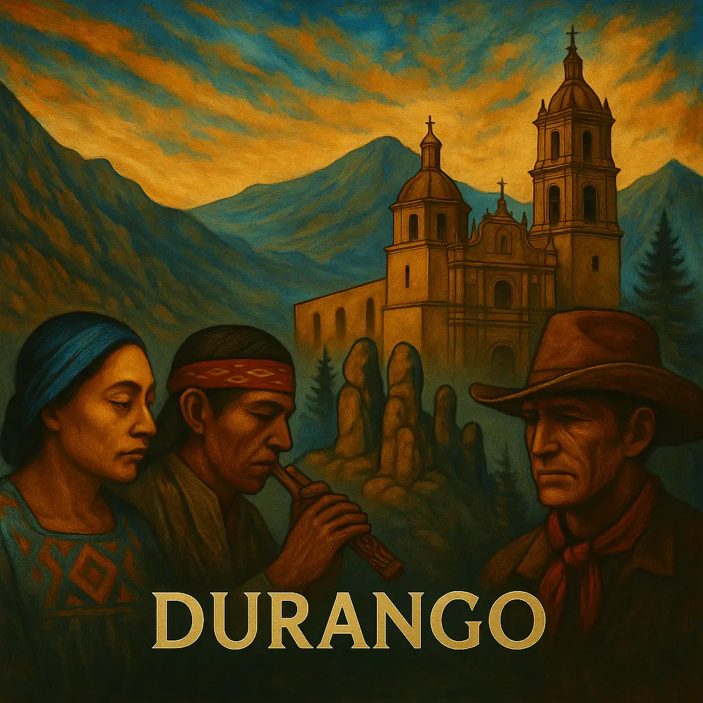 Lugares turísticos de Durango con su catedral barroca y arquitectura colonial iluminada.