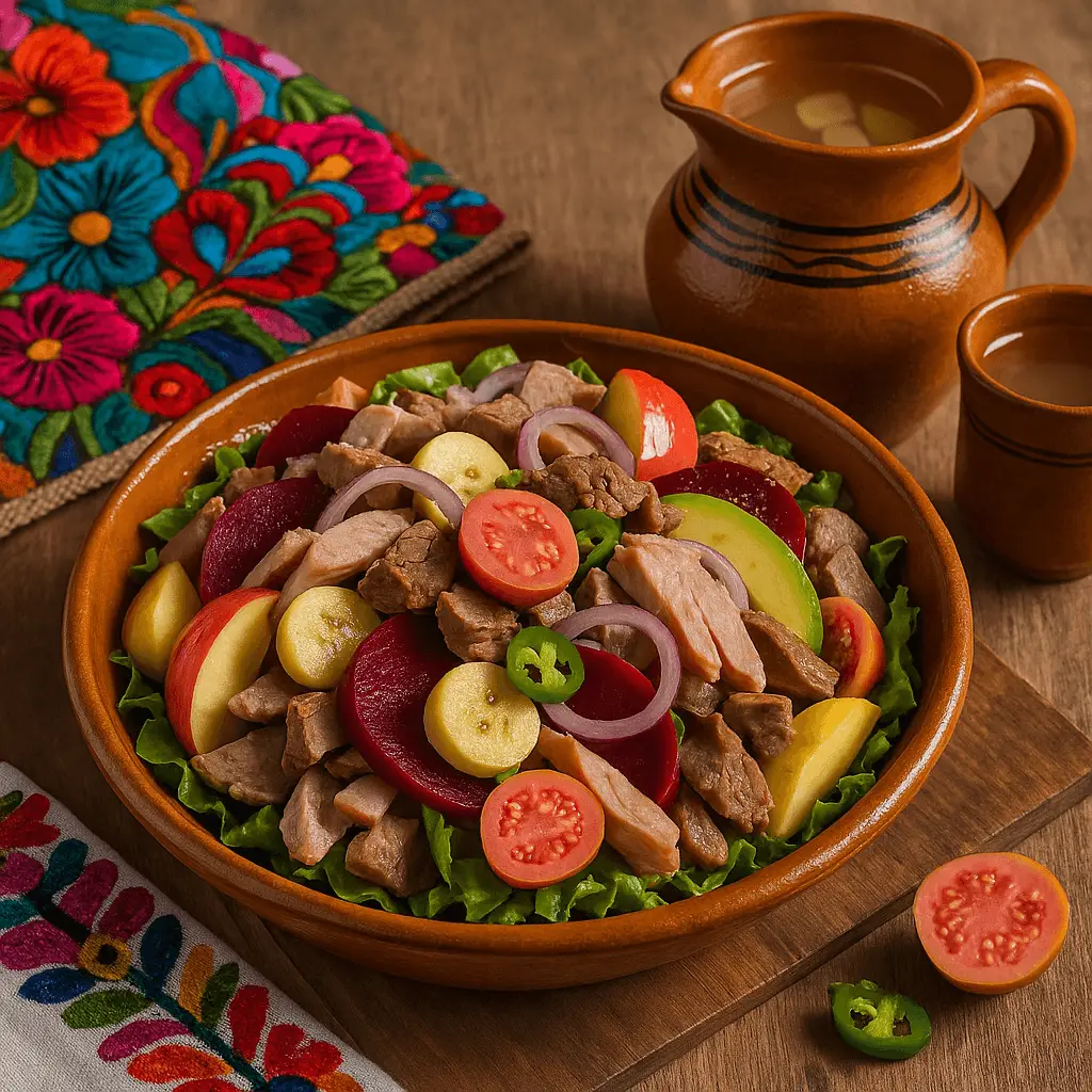 El fiambre estilo San Miguel de Allende es un  es un platillo tradicional de Guanajuatocombina carnes frías, frutas y verduras maceradas en una vinagreta especial