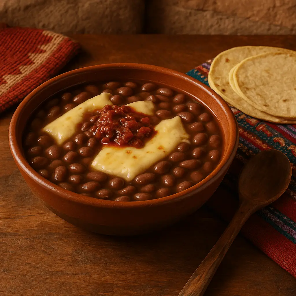 tiene influencias menonitas y rarámuri, y uno de los guisos tradicionales es el de frijoles con queso asadero