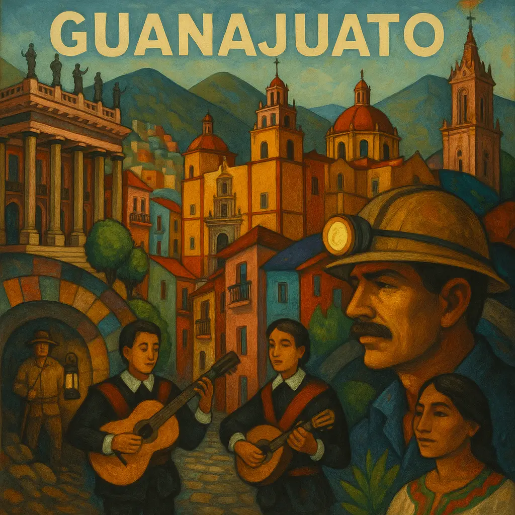 Lugares turísticos de Guanajuato y coloridas fachadas de la ciudad capital.