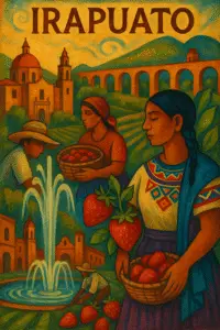 Jardín principal y fuentes de Irapuato, ciudad de las fresas en Guanajuato.