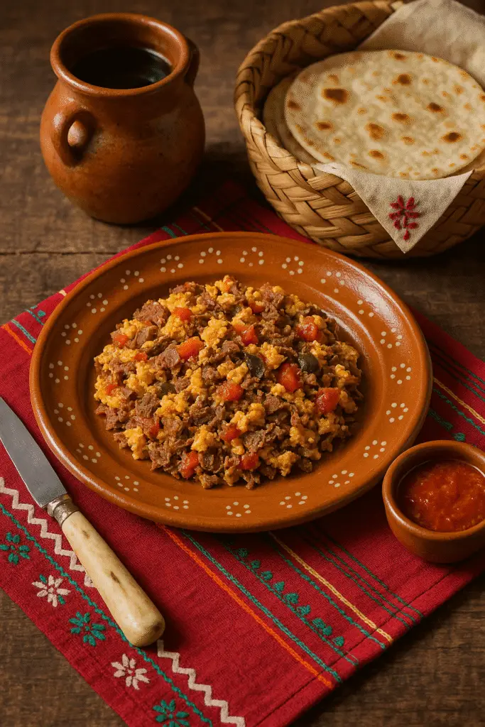 Machaca con huevo desayuno tradicional de Monterrey 