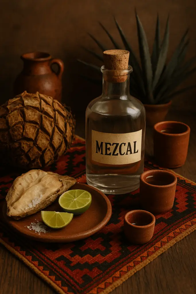 Botella de Mezcal con agave