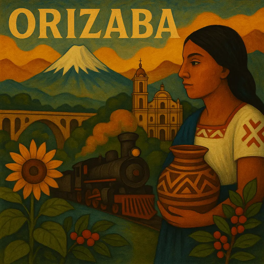 Teleférico y Pico de Orizaba vistos desde el centro histórico de Orizaba, Veracruz.