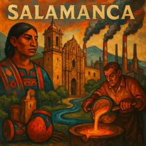 Templo de San Agustín y calles históricas de Salamanca, Guanajuato.