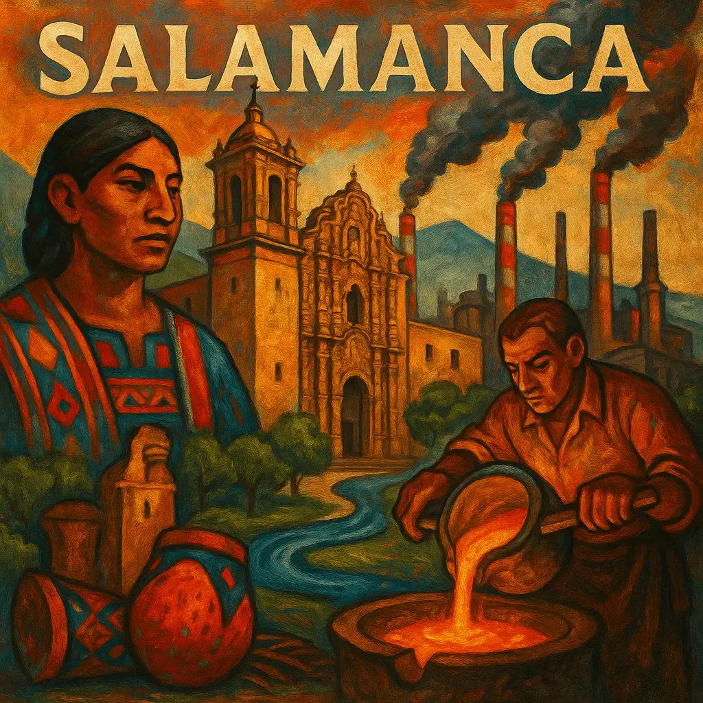 Templo de San Agustín y calles históricas de Salamanca, Guanajuato.