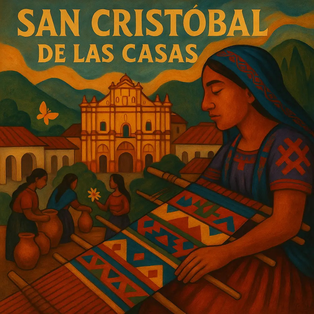 Calles coloniales y templos coloridos de San Cristóbal de las Casas, Chiapas.