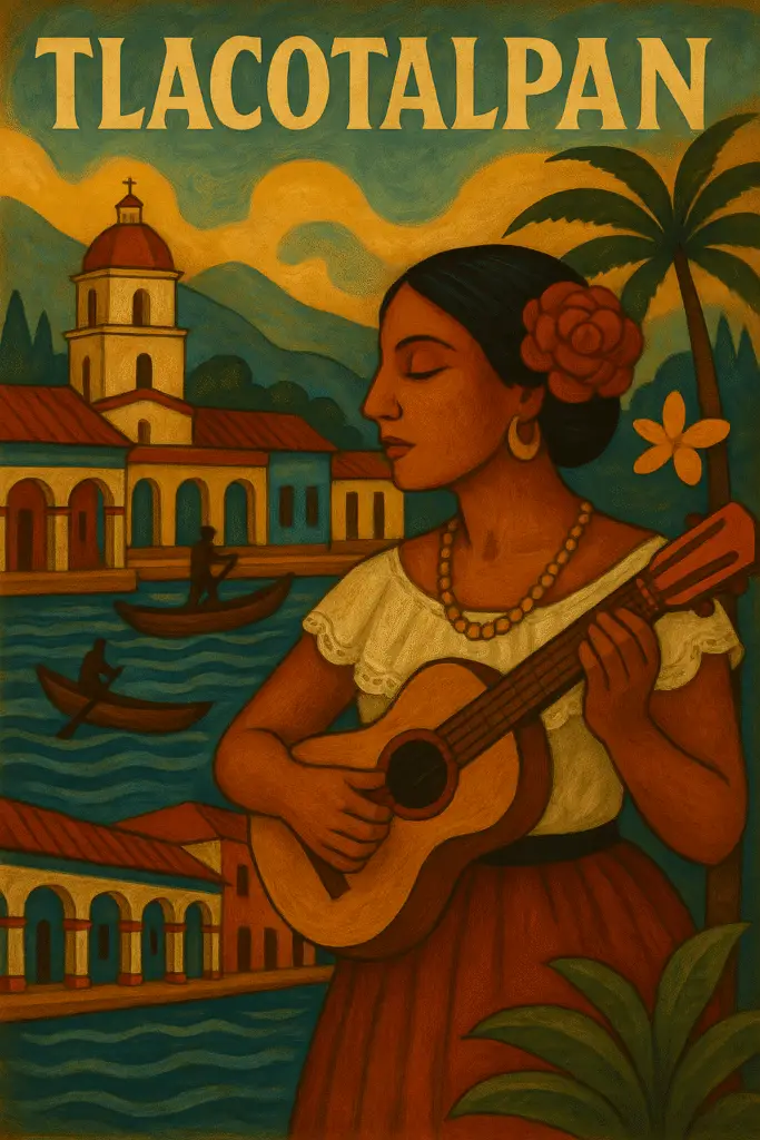 Casas de colores y río Papaloapan en Tlacotalpan, Veracruz