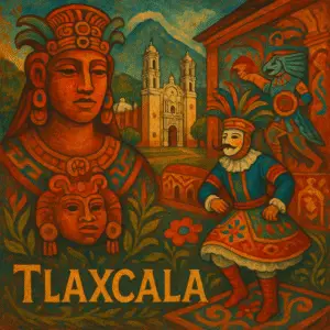 Murales prehispánicos, arquitectura colonial y lugares turísticos de Tlaxcala.